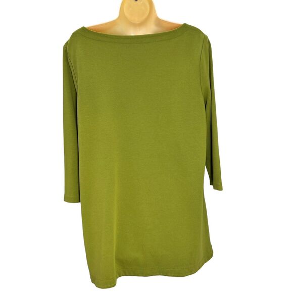 J Jill Tunic Top Women’s Large Green 3/4 Sleeve Boat Neck Shirt Ponte Stretch - Picture 2 of 10